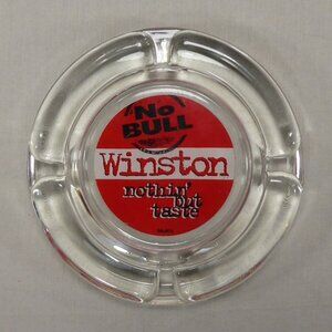Vintage 90s Winston Cigarettes No Bull Nothin' But Taste Clear Glass Ashtray